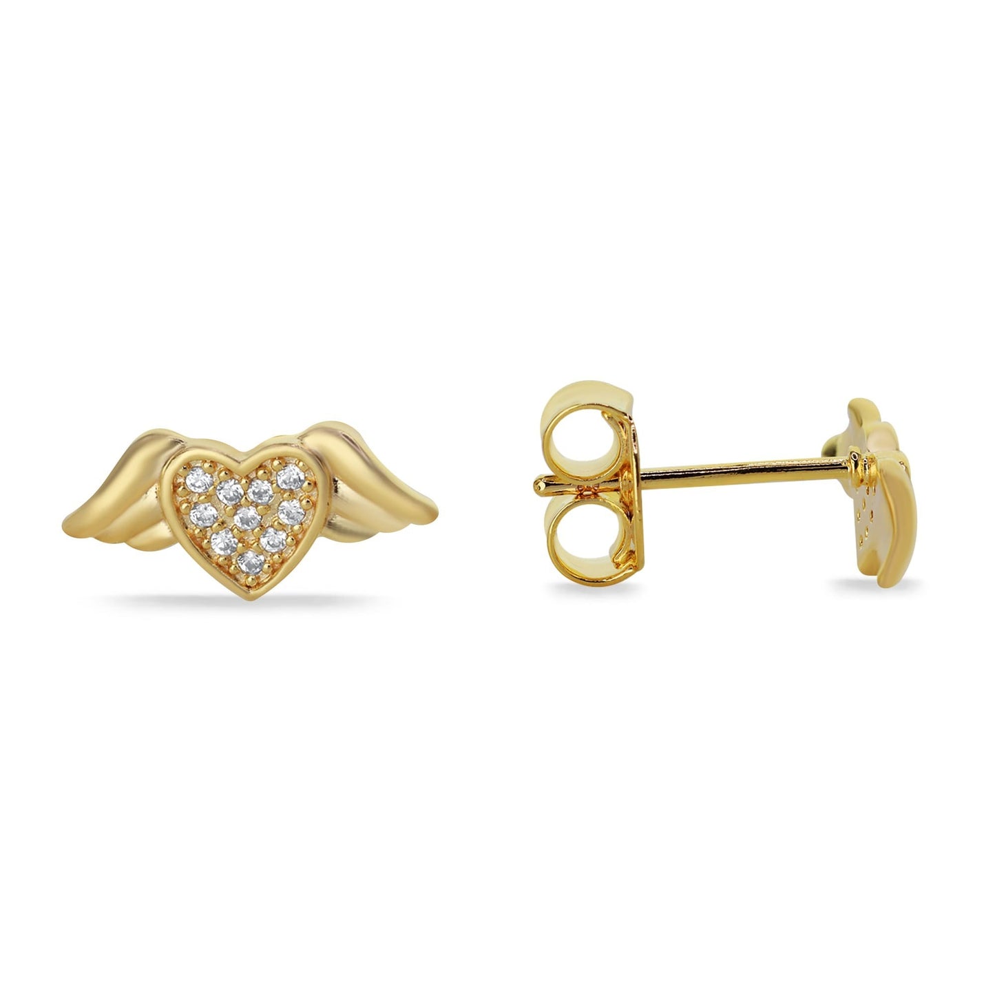 Aros Enchapados en Oro Diseño Corazón Alado con Circones