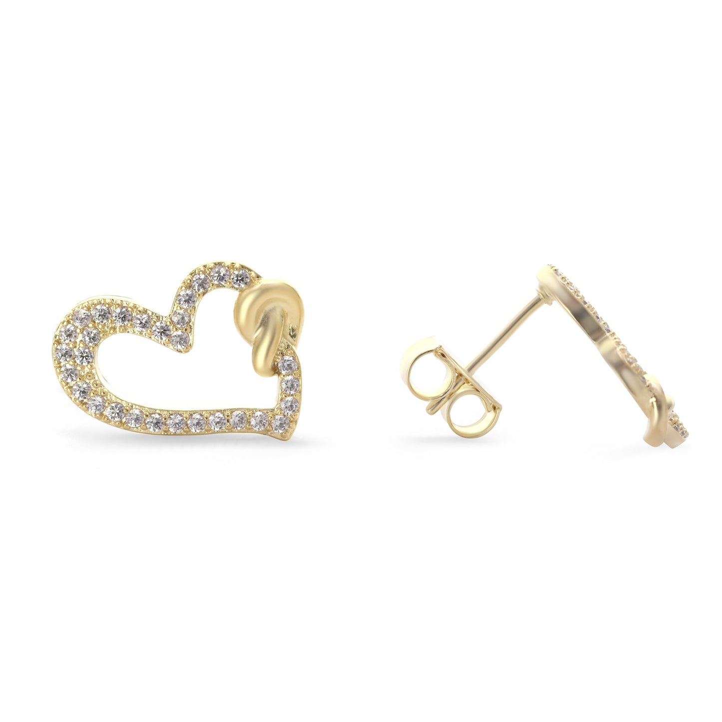 Aros Enchapados en Oro Diseño Corazón con Circones