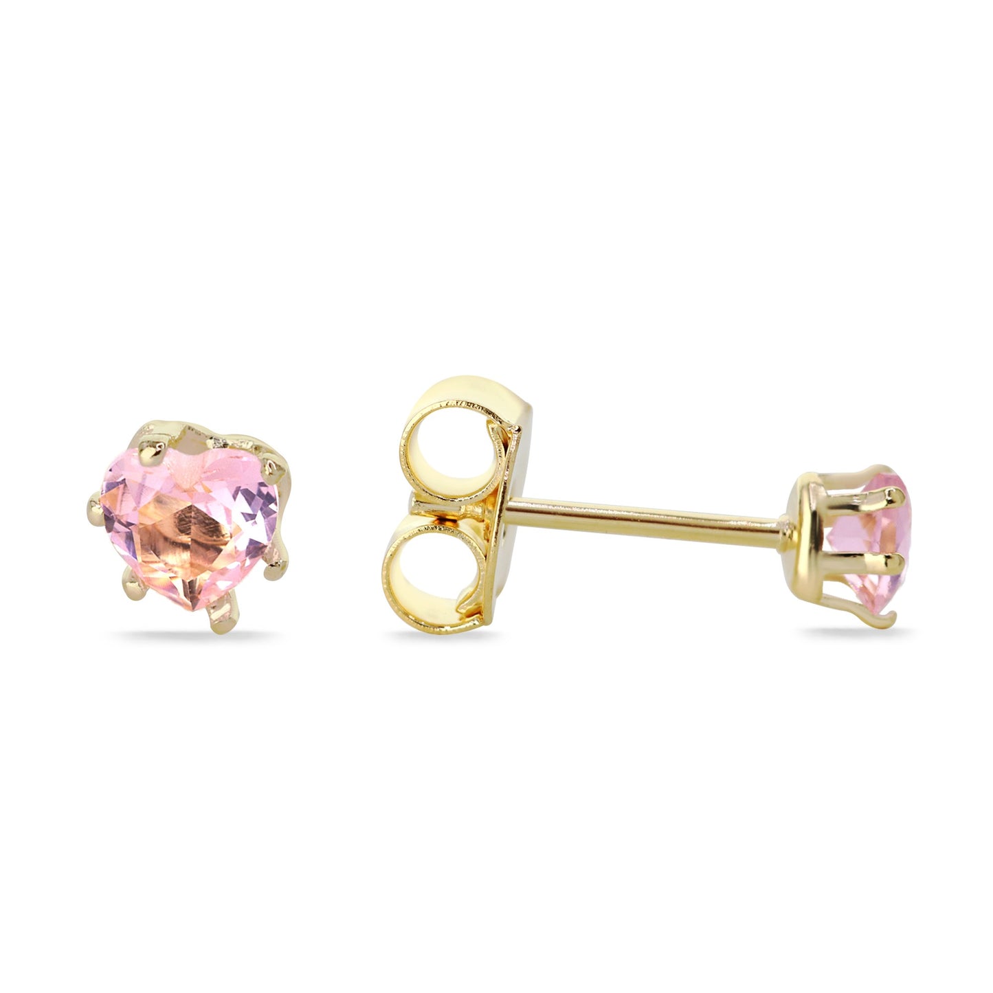 Aros Enchapados en Oro Diseño Corazón de Circón Rosa 4 mm