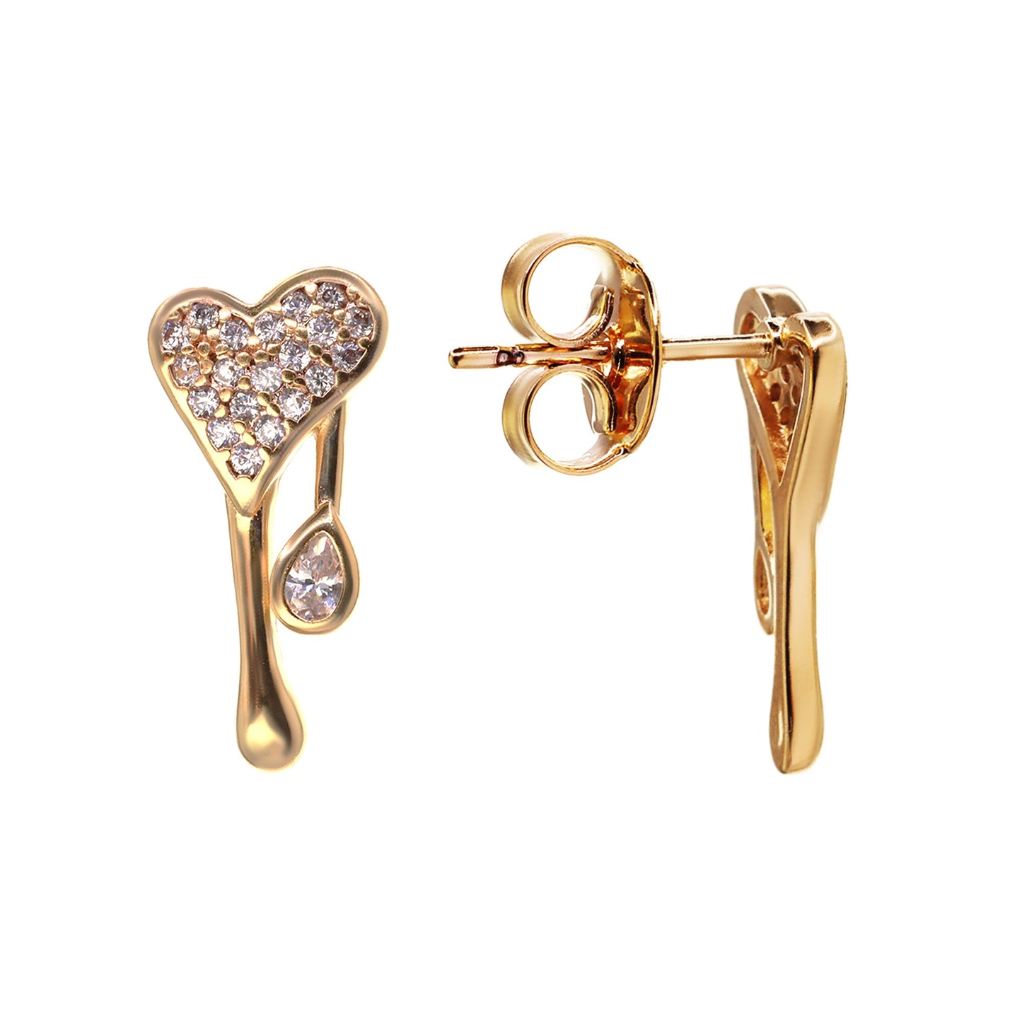 Aros Enchapados en Oro Diseño Corazones Derretidos con Circones
