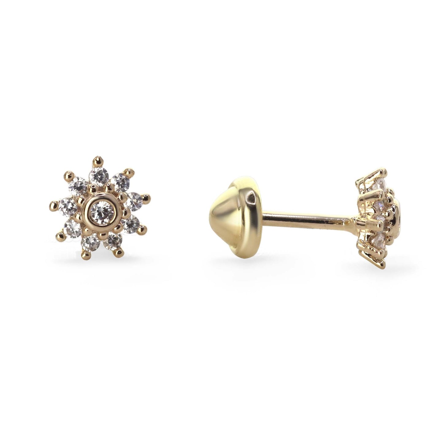 Aros Enchapados en Oro Diseño Flor de Circones con Tope