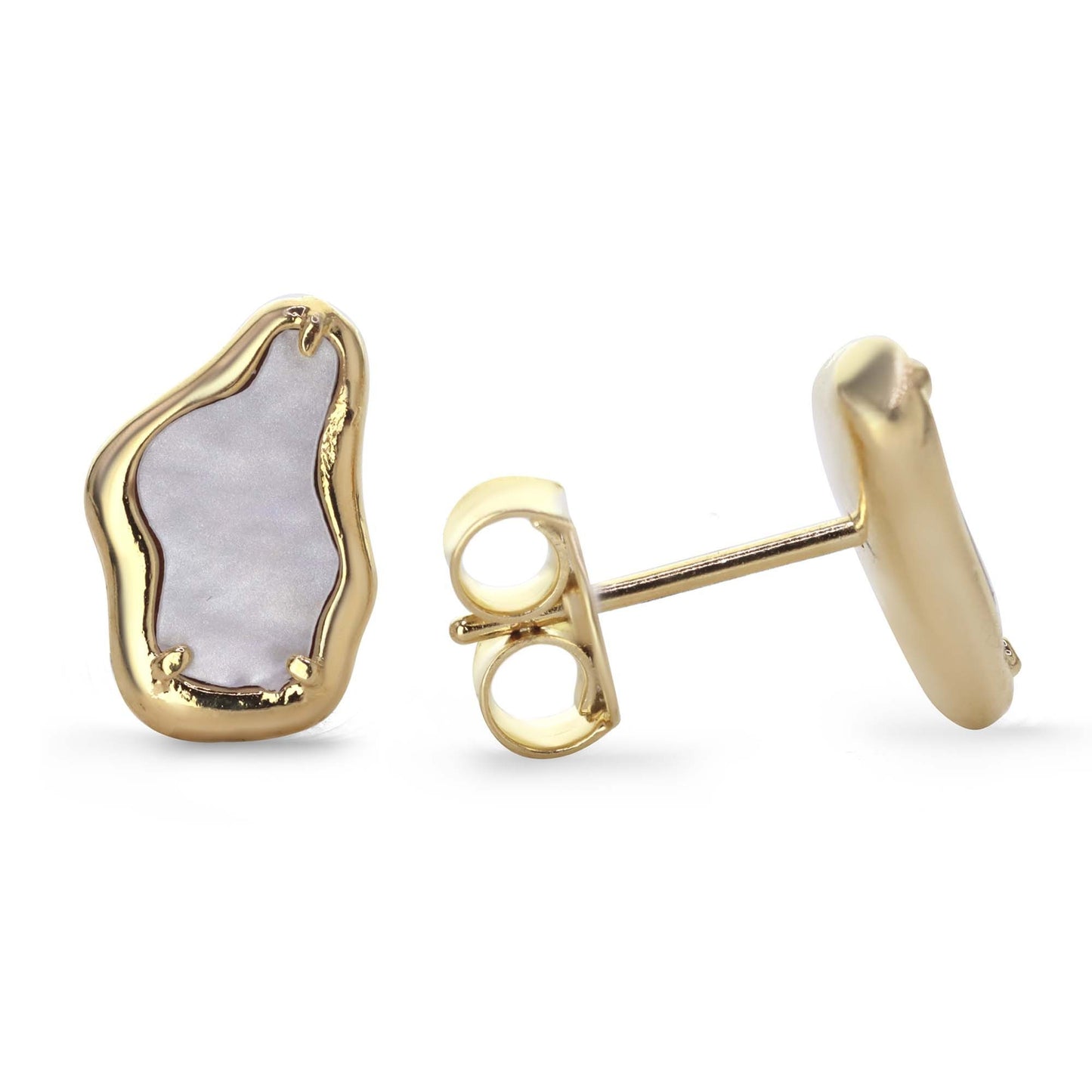 Aros Enchapados en Oro Diseño Irregular con Esmaltado Blanco