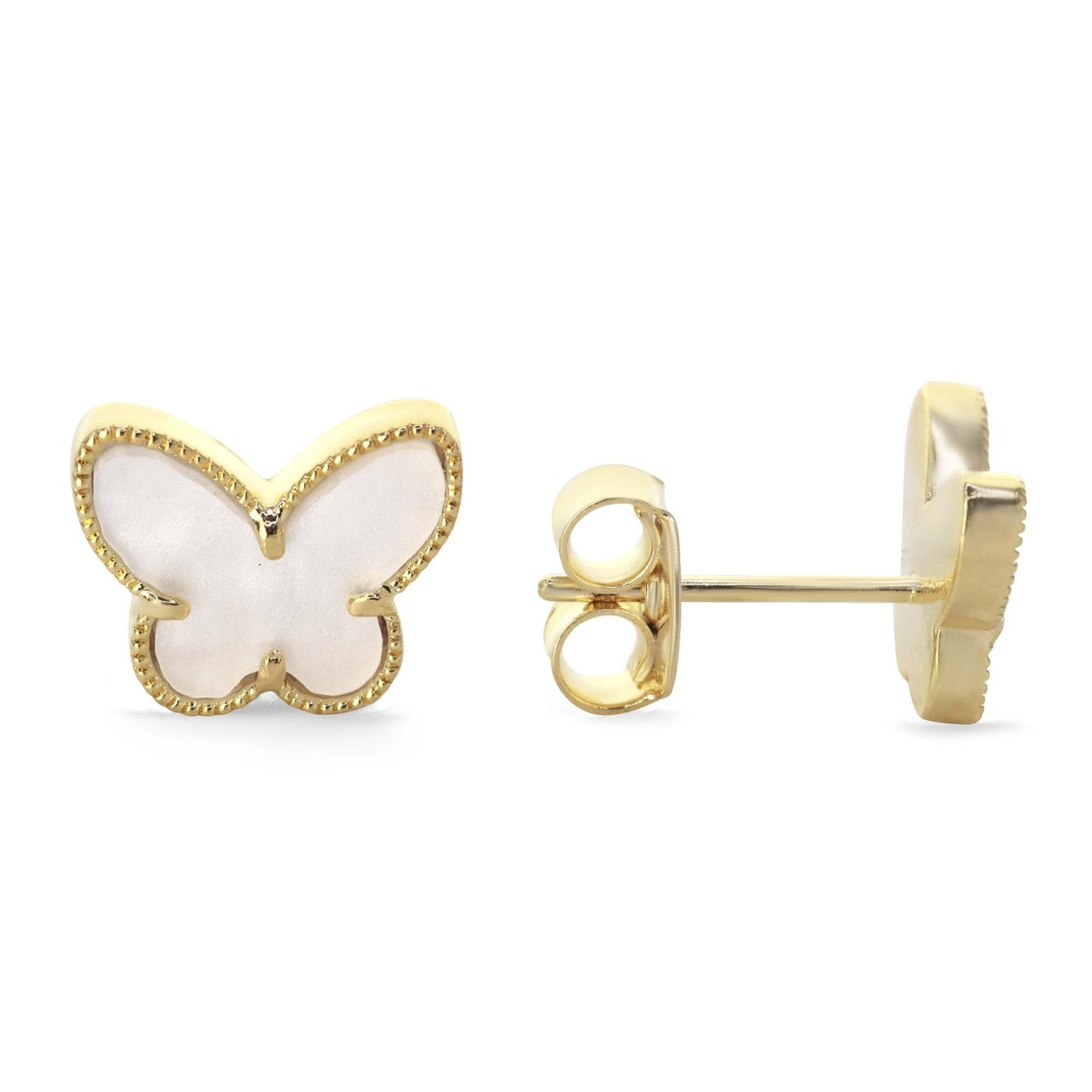 Aros Enchapados en Oro Diseño Mariposa Placa Color Marfil