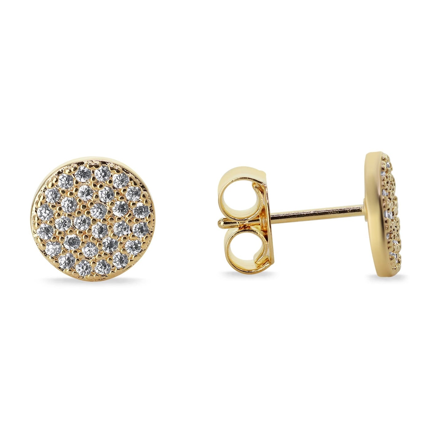 Aros Enchapados en Oro Diseño Placa Circular con Circones
