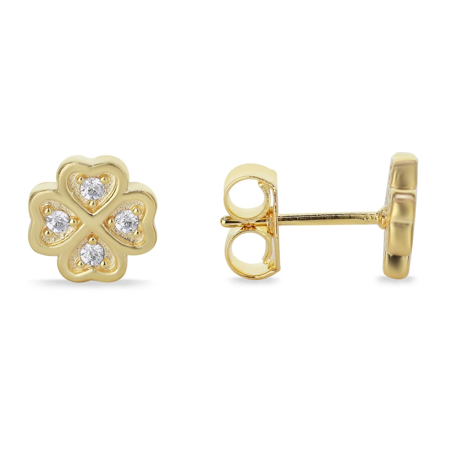 Aros Enchapados en Oro Diseño Trébol con Circones