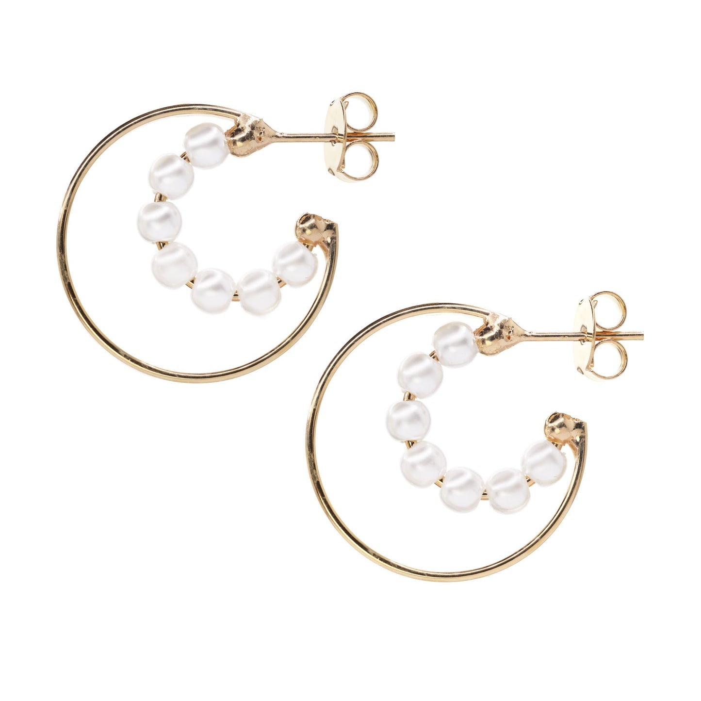 Aros Enchapados en Oro Doble Argollas Lisa y con Perlas de Imitación