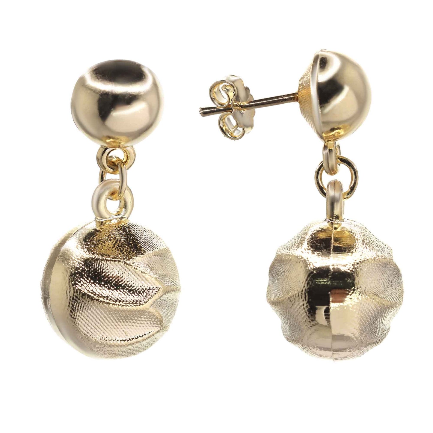 Aros Enchapados en Oro Doble Esfera con Relieve