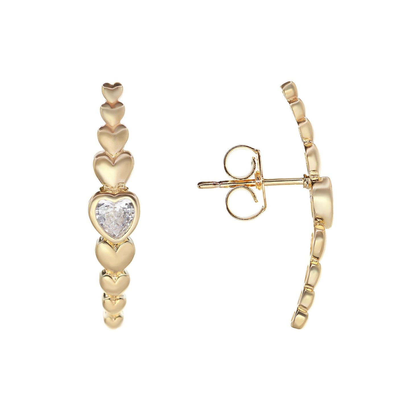 Aros Enchapados en Oro Estilo Trepador de Corazón con Circón