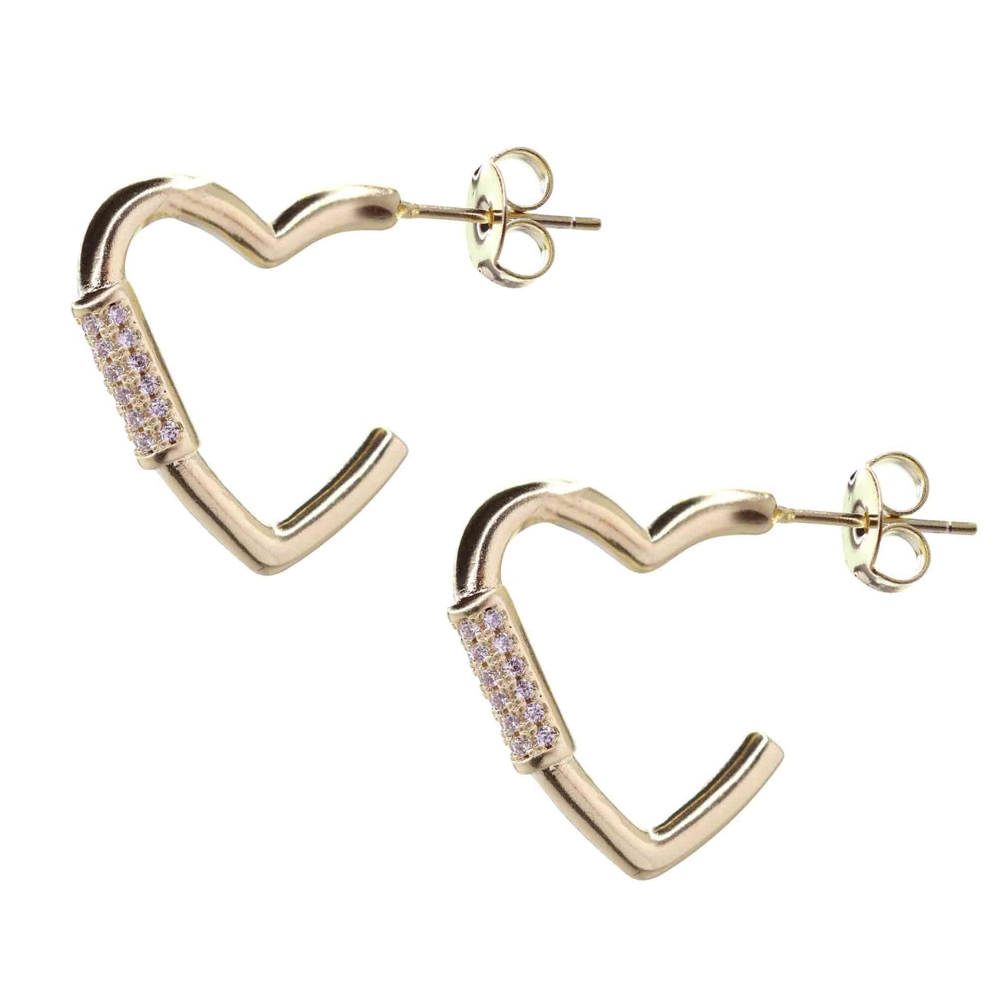 Aros Enchapados en Oro Figuras Corazón con Circones