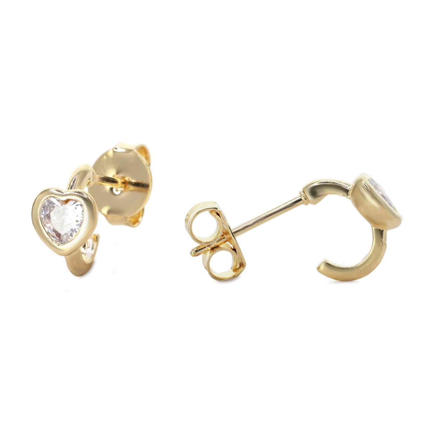Aros Enchapados en Oro Mini Argollas con Circón de Corazón