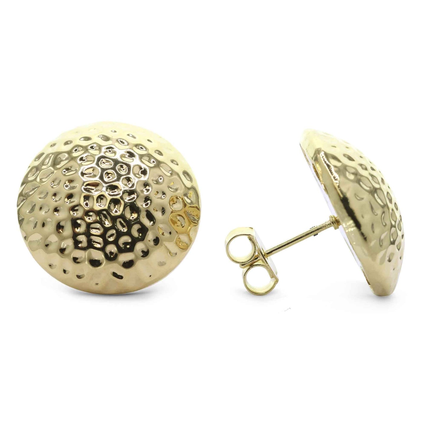Aros Enchapados en Oro Modelo Botón Martillado