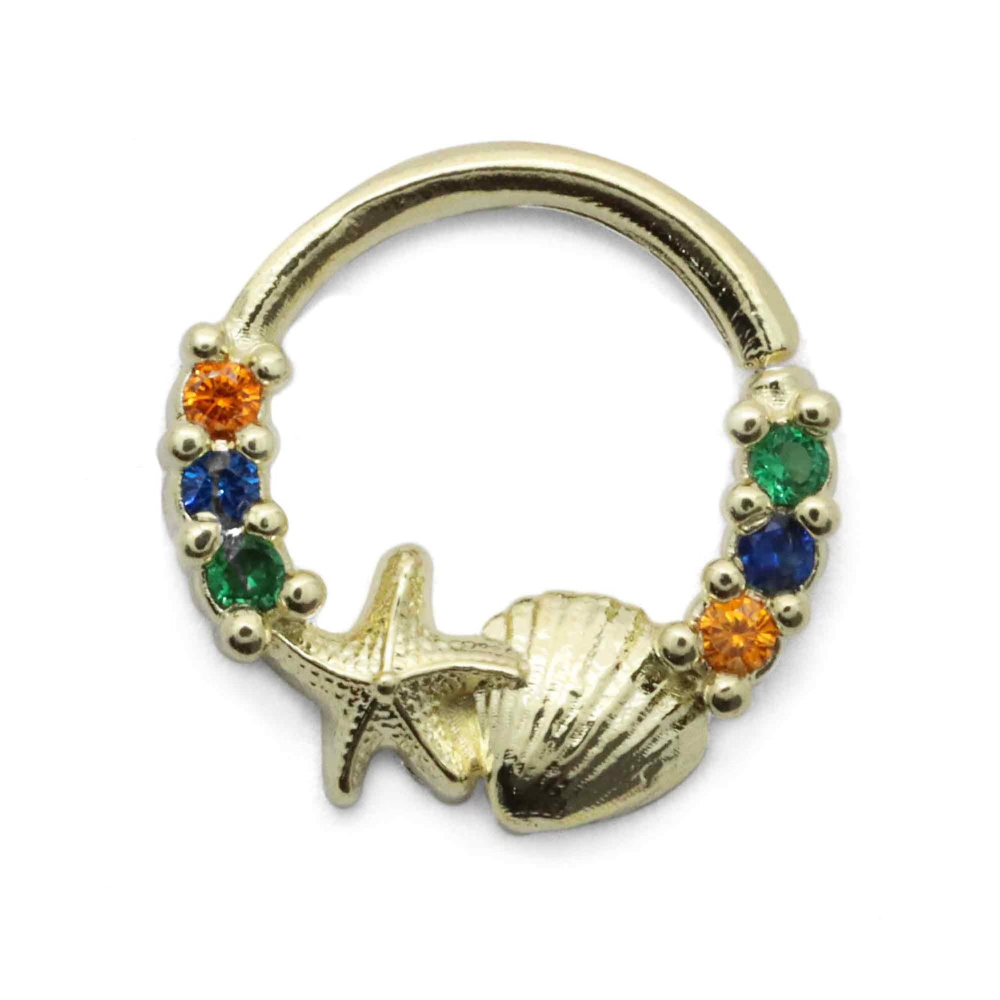 Aros Enchapados en oro Piercing Septum Aqua Circones de Colores
