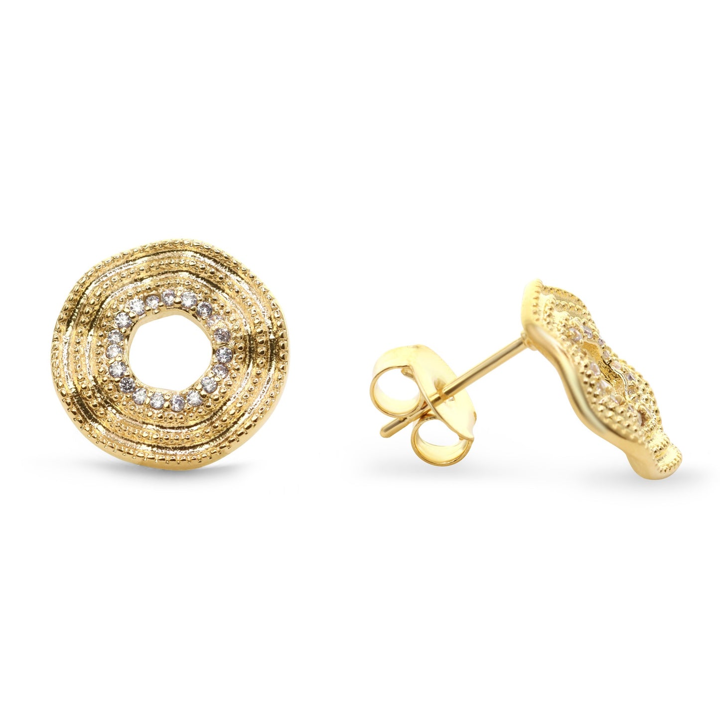 Aros Enchapados en Oro Placa Calada con Circones