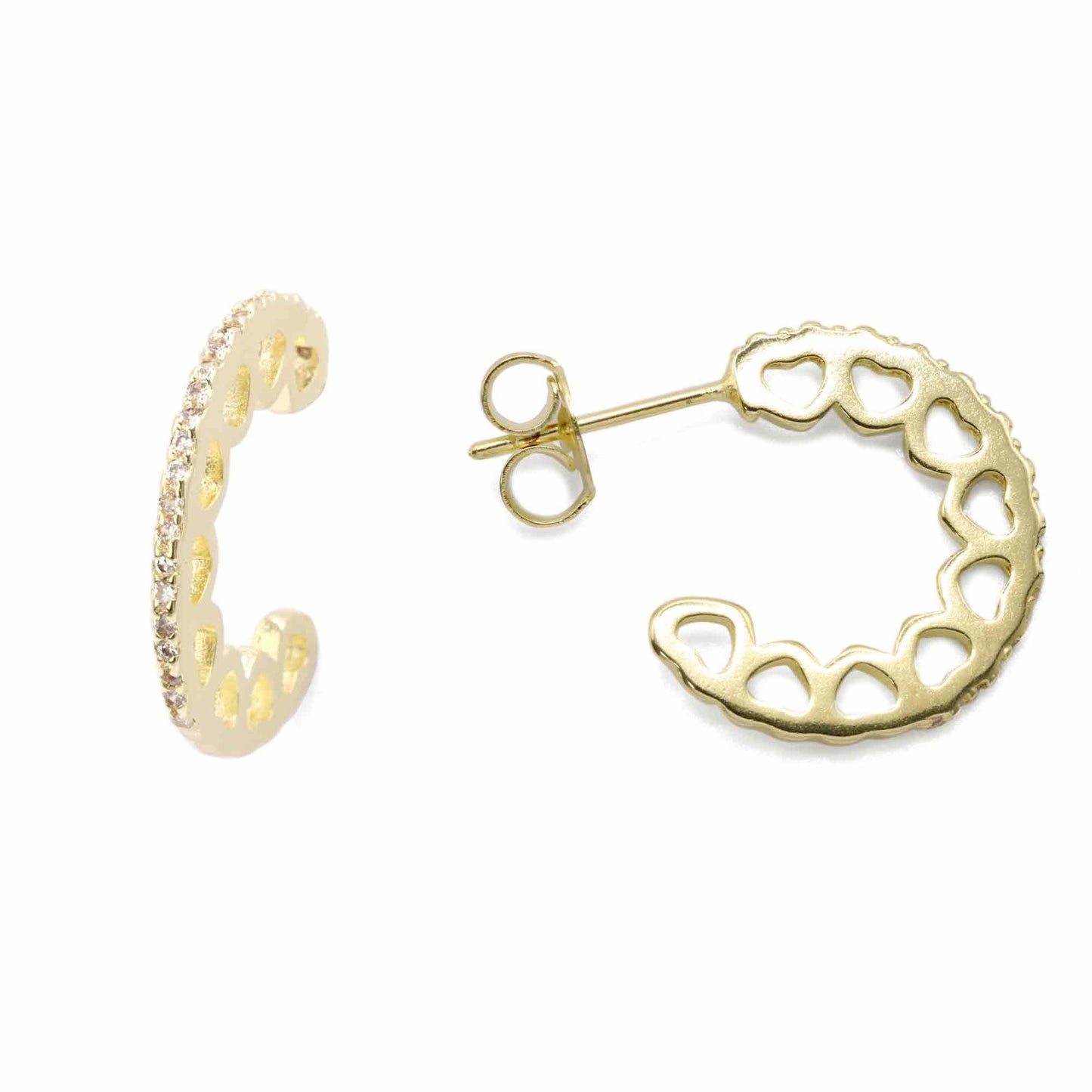 Aros Enchapados en Oro Semi Argollas Caladas con Circón