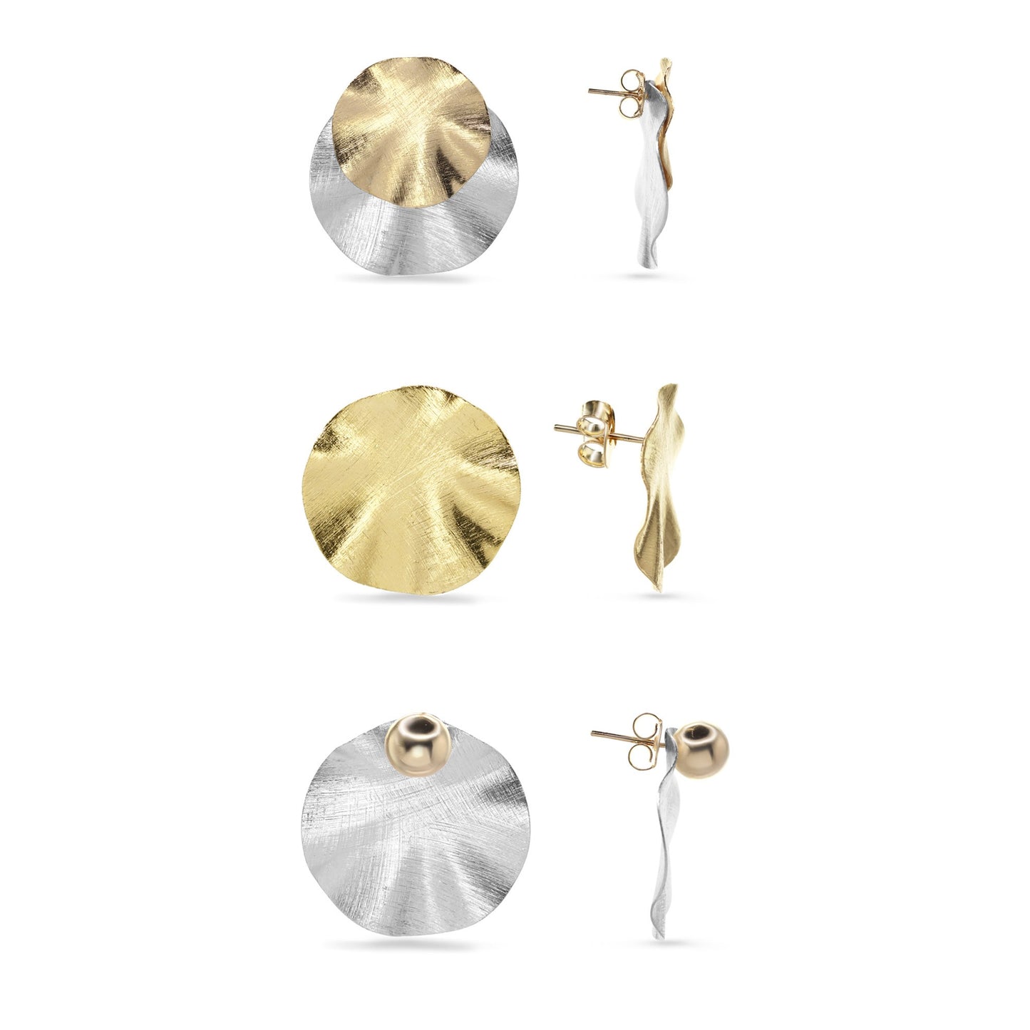 Aros Enchapados en Oro y Plata Modelo 3 Diseños Placa con Relieves Satinada