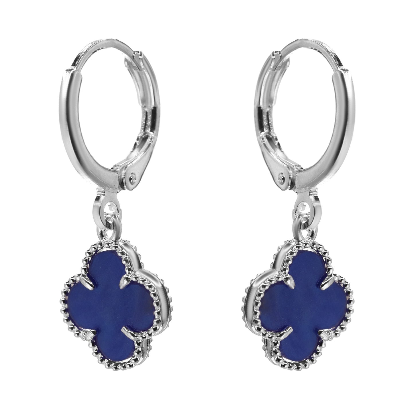 Aros Enchapados en Plata Argollas con Placa Flor Azulina