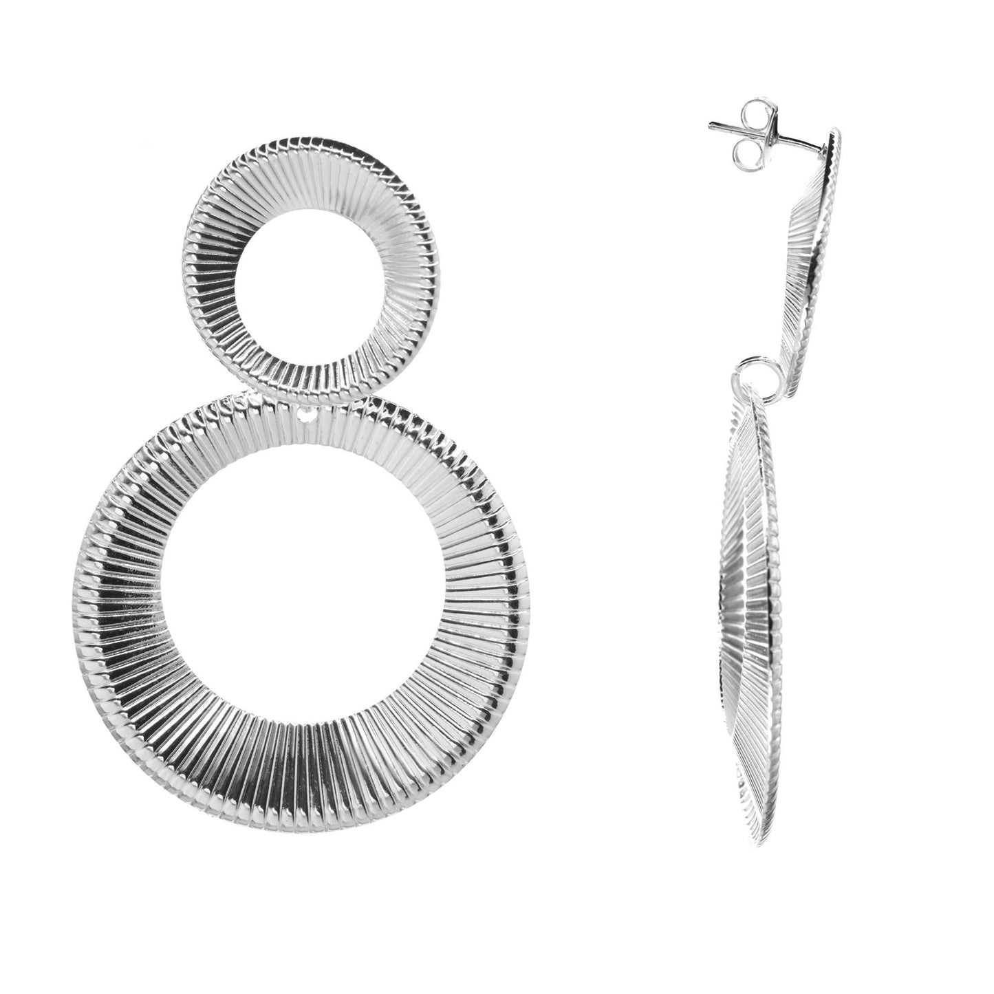 Aros Enchapados en Plata Doble Argolla Estilo con Franjas