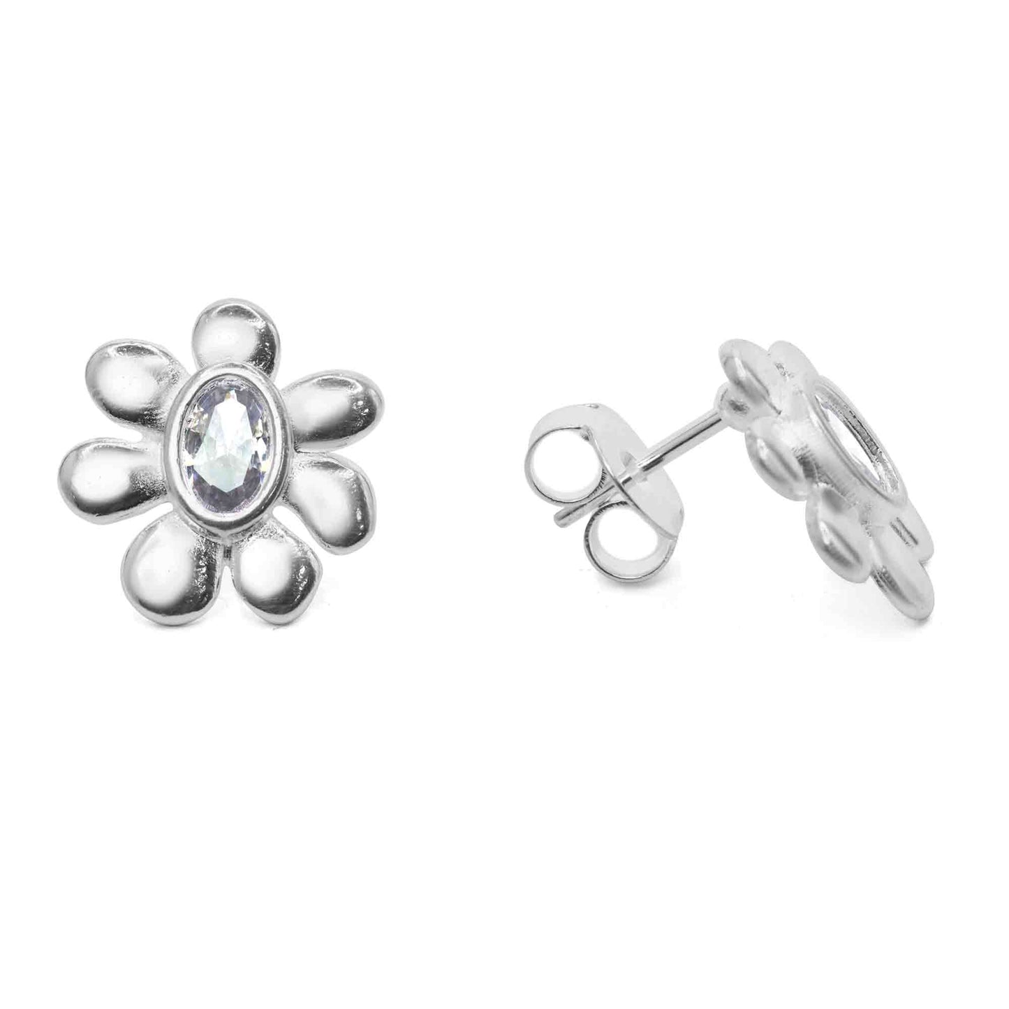 Aros Enchapados en Plata Flor con Gran Circón