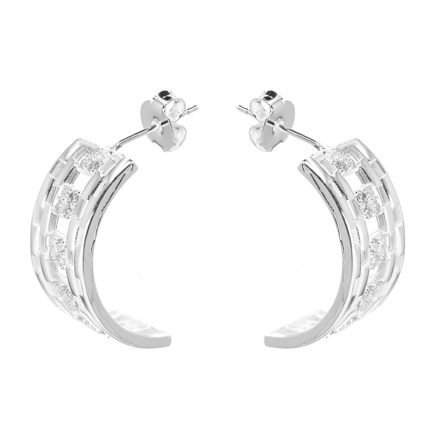 Aros Enchapados en Plata Semi Argollas Diseño con Circones