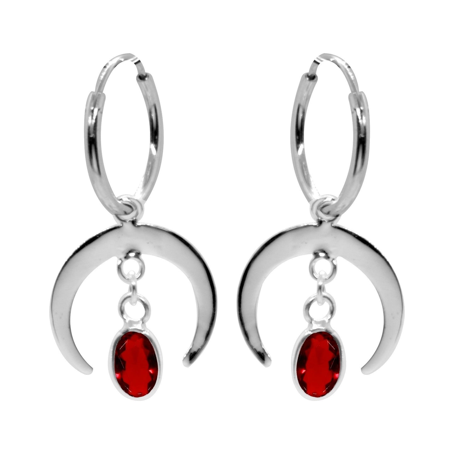 Aros Luna Gota Circón Rojo