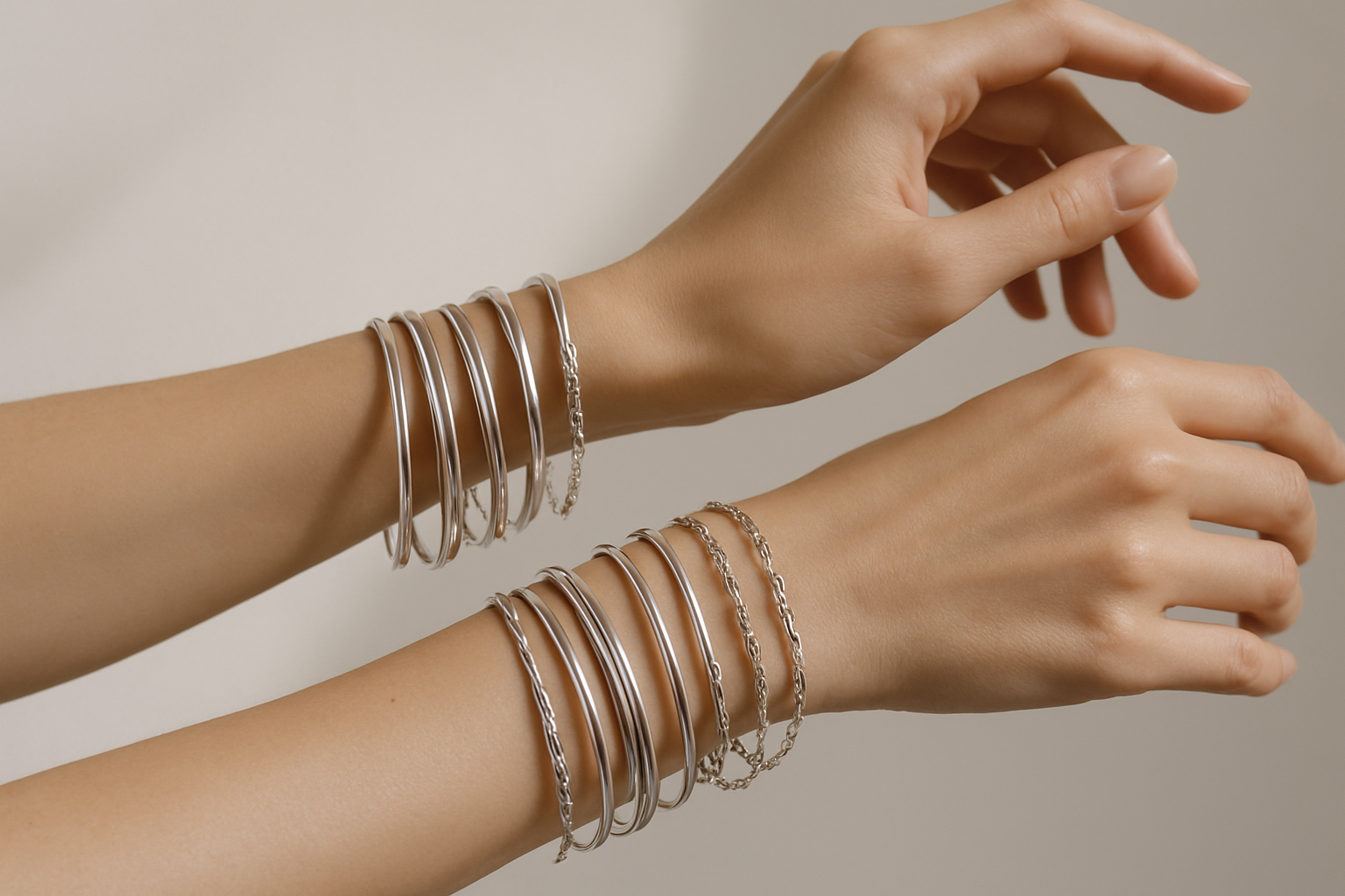 brazos con pulseras de plata