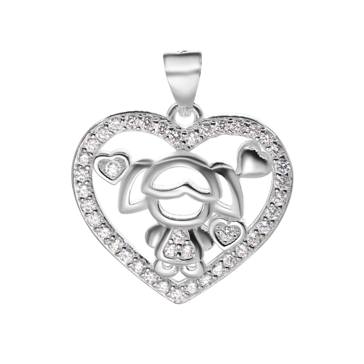 Colgante de Plata Corazón con Figura Niña con Circones