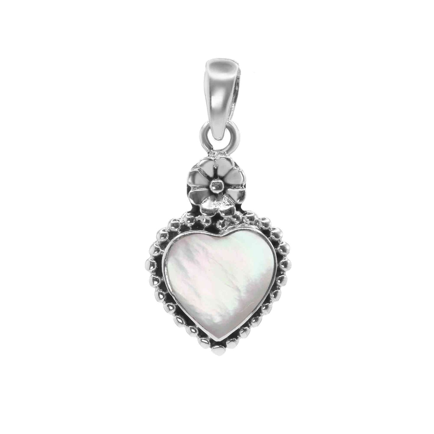 Colgante de Plata Corazón con Flor y Nácar