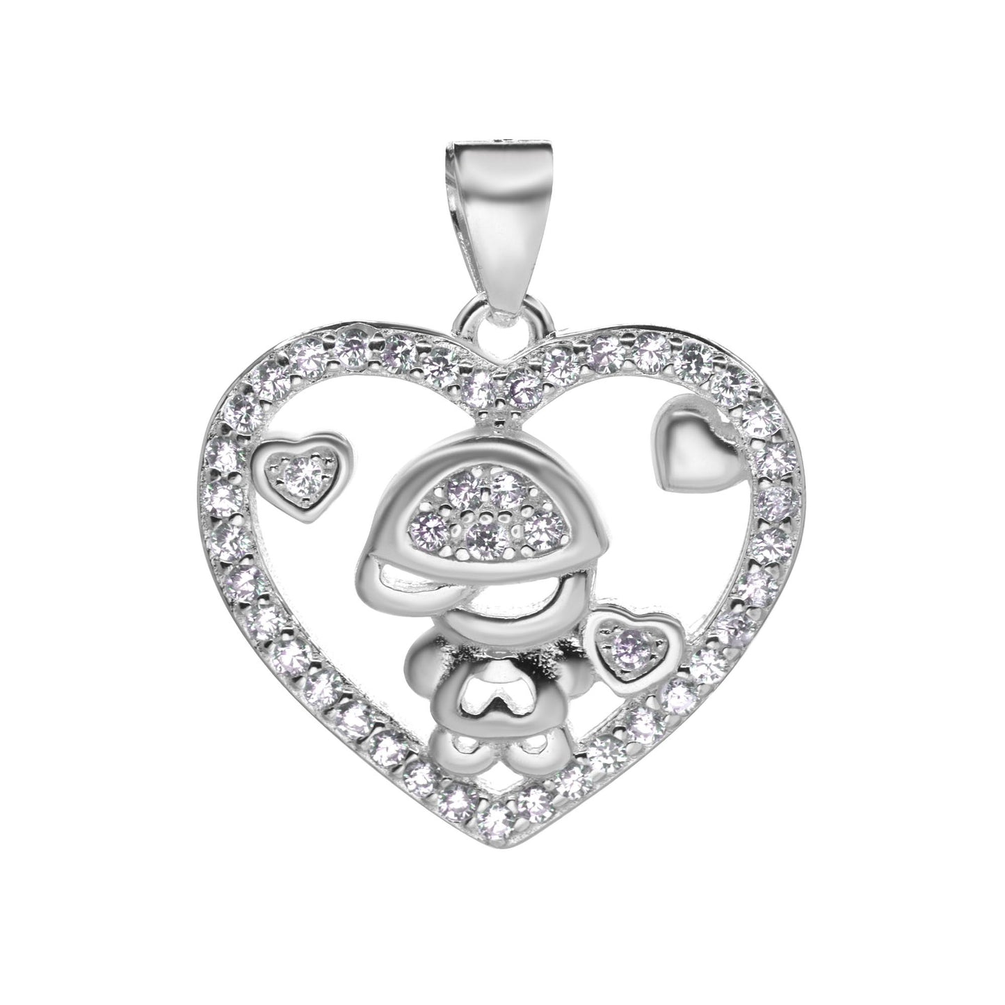 Colgante de Plata Corazón - Medallón con Figura Niño y Circones