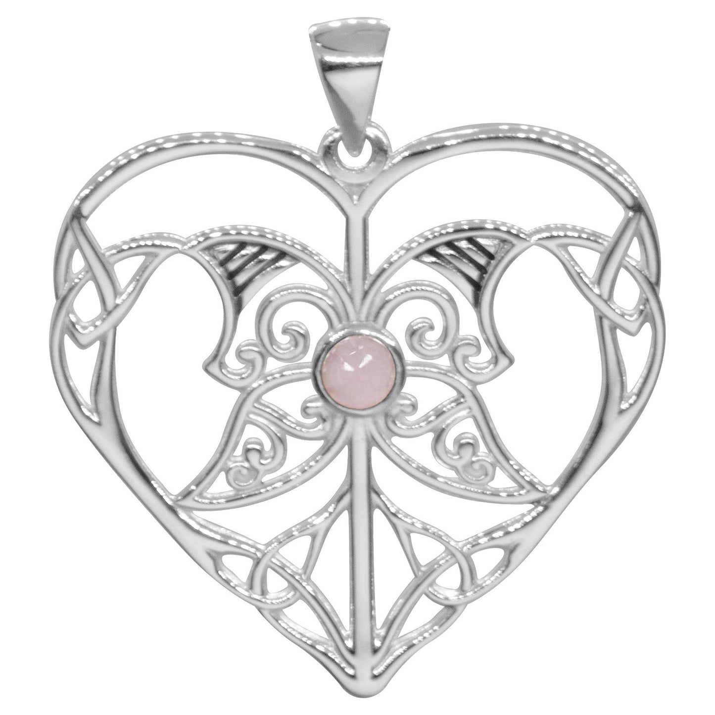 Colgante de Plata Corazón Mariposa con Piedra Cuarzo Rosa