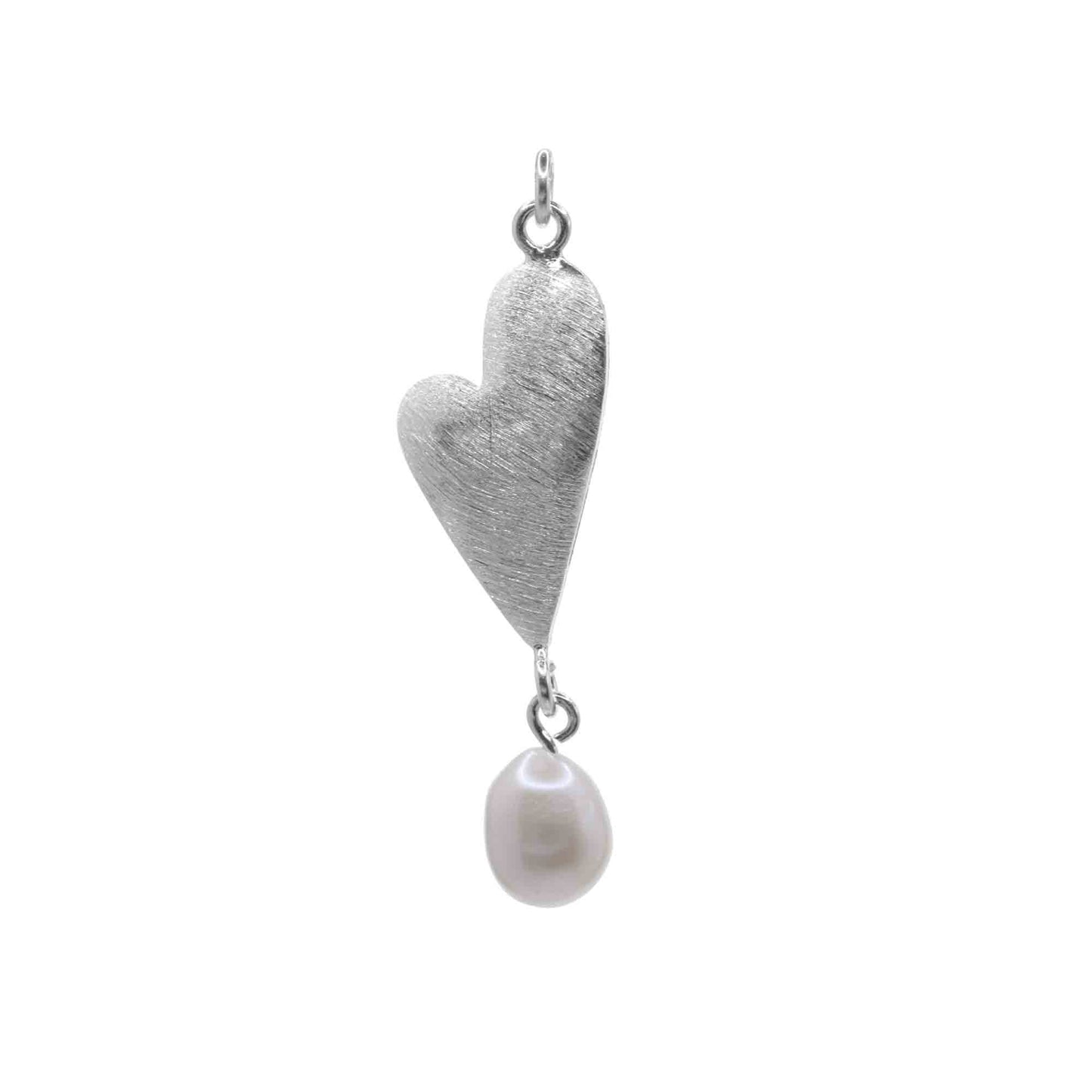 Colgante de Plata Corazón Satinado con Perla - DJOYAS