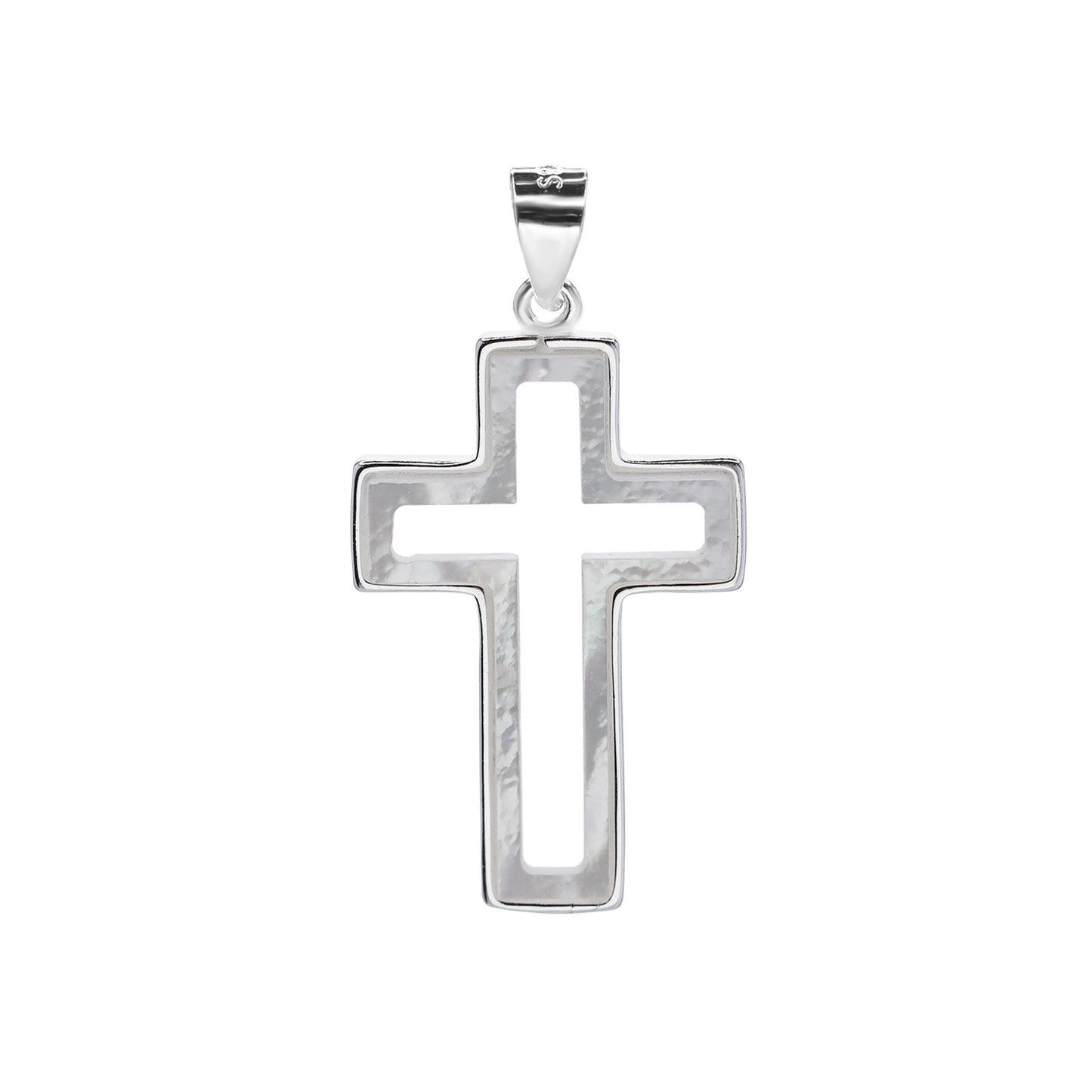 Colgante de Plata Cruz con Placa de Nácar