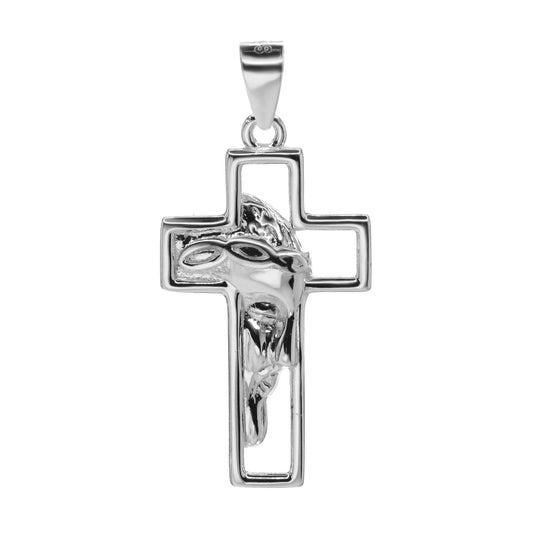 Colgante de Plata Cruz con Rostro de Cristo