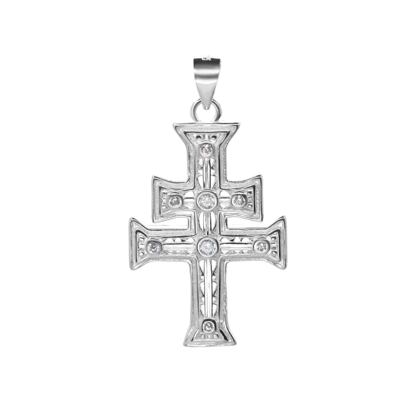 Colgante de Plata Cruz Doble con Aplicación de Circones