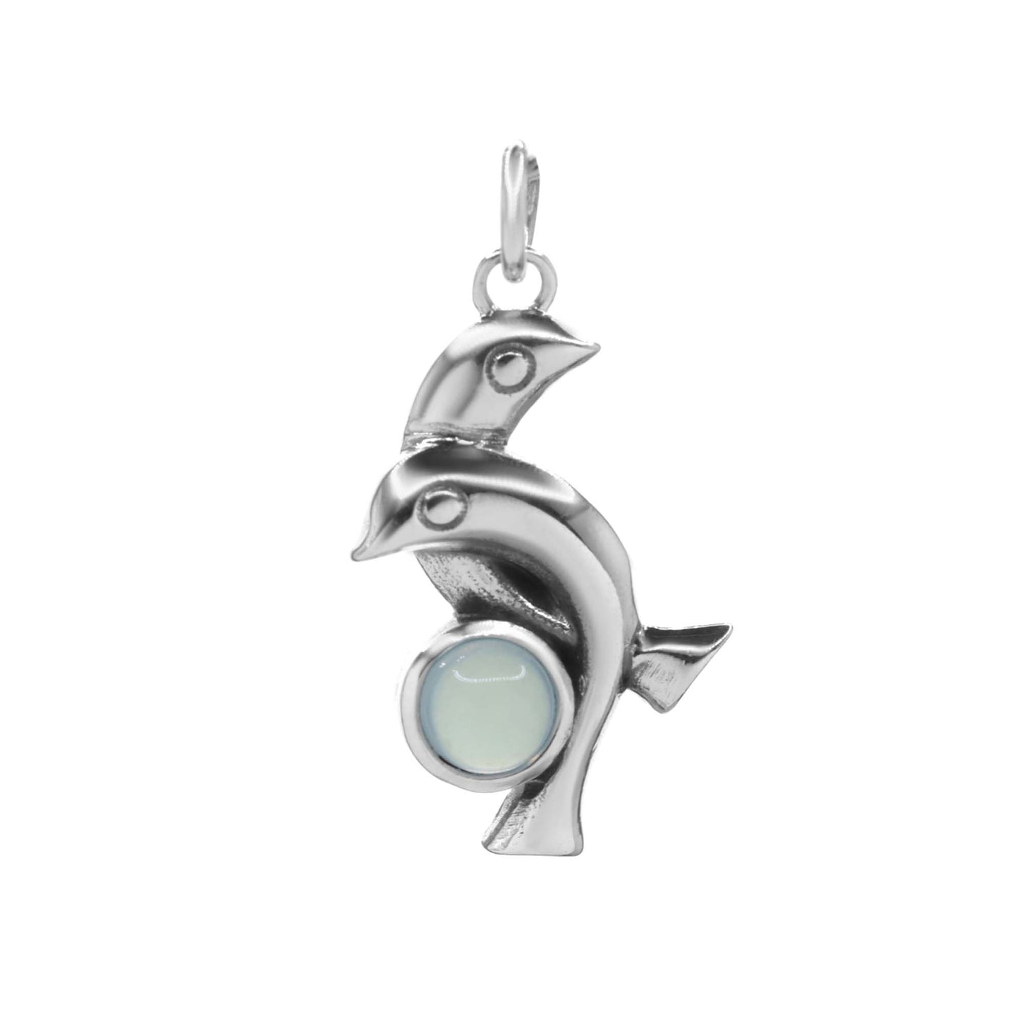 Colgante de Plata Delfines y Piedra Calcedonia