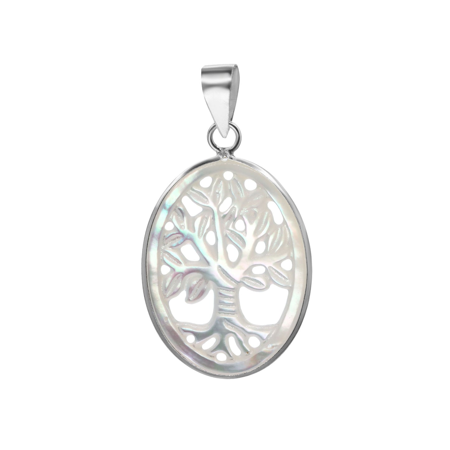Colgante de Plata - Ovalado Árbol de la Vida Placa de Nácar