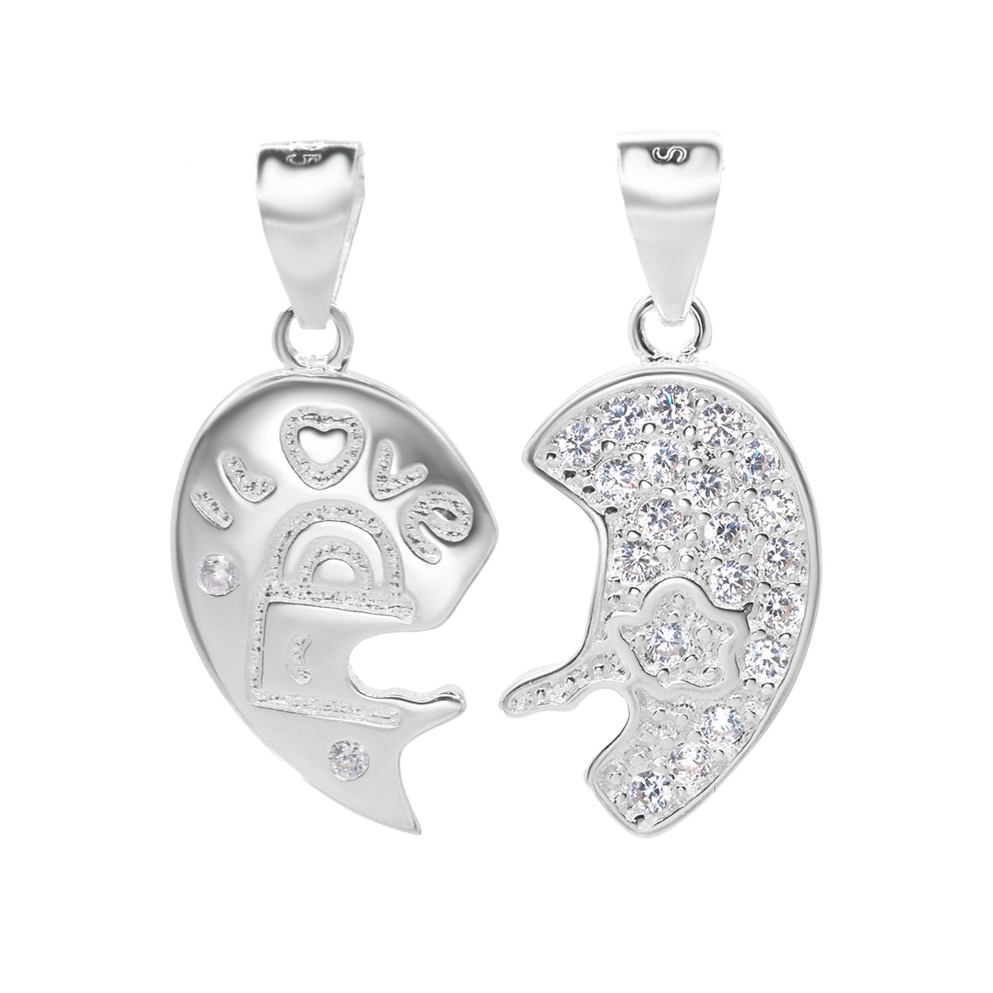 Colgante de Plata - Piezas de Puzzle Corazón y Circones