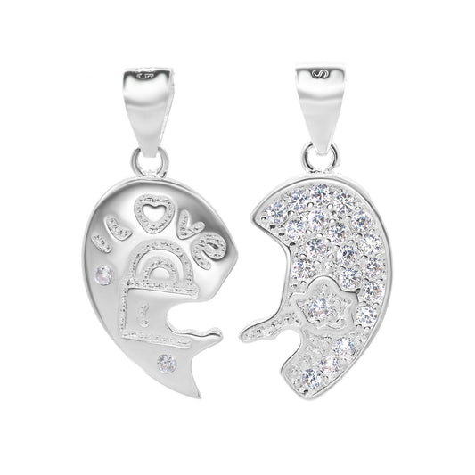 Colgante de Plata - Piezas de Puzzle Corazón y Circones