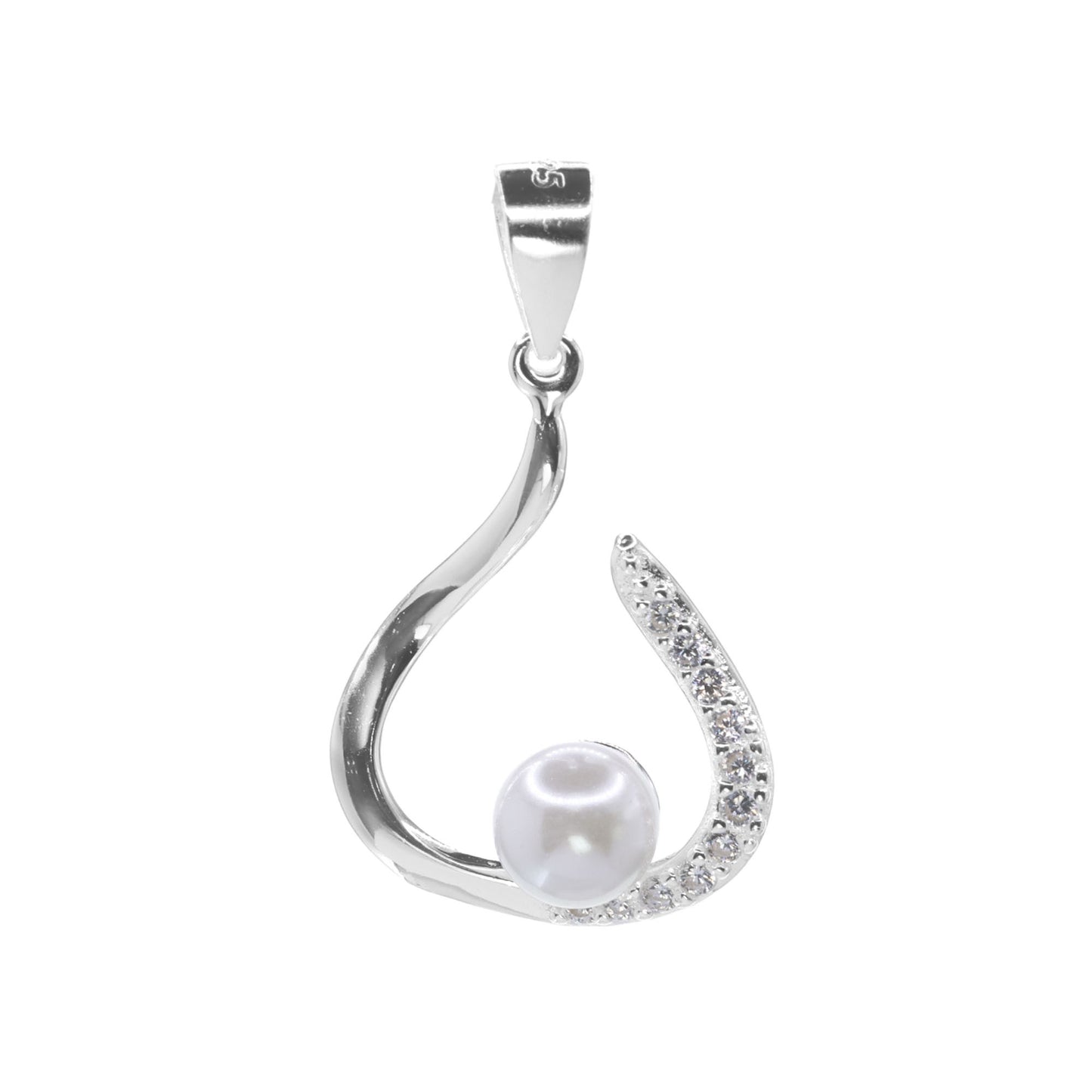 Colgante de Plata Figura Gota con Perla y Circones