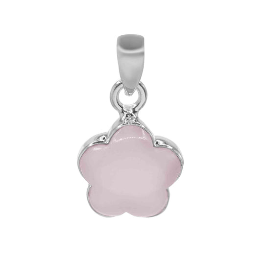 Colgante de Plata Flor con Piedra de Cuarzo Rosa