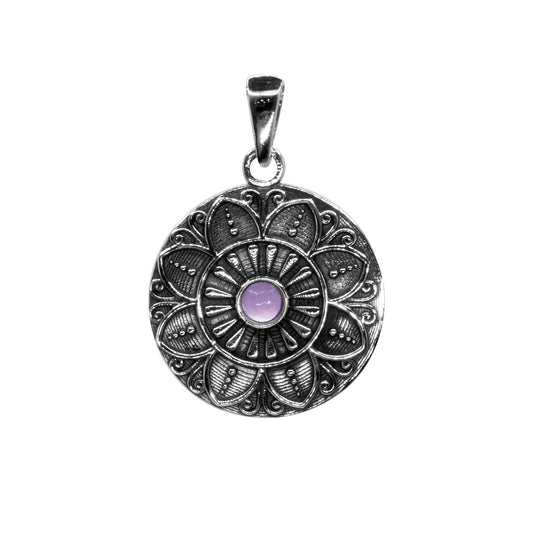 Colgante de Plata Flor de Loto Con Piedra Amatista