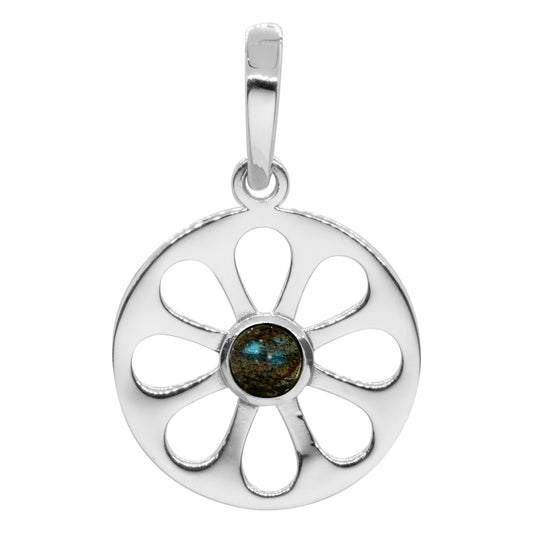 Colgante de Plata Flor de Placa con Piedra Labradorita