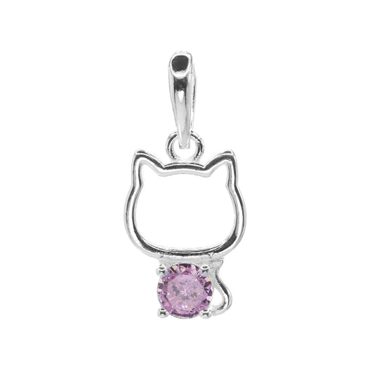 Colgante de Plata Gato con Circón Rosa