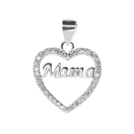 Colgante de Plata Mamá Corazón con CIircones en los Bordes