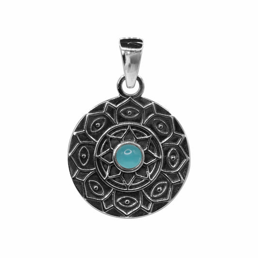 Colgante de Plata Mándala con Piedra Calcedonia