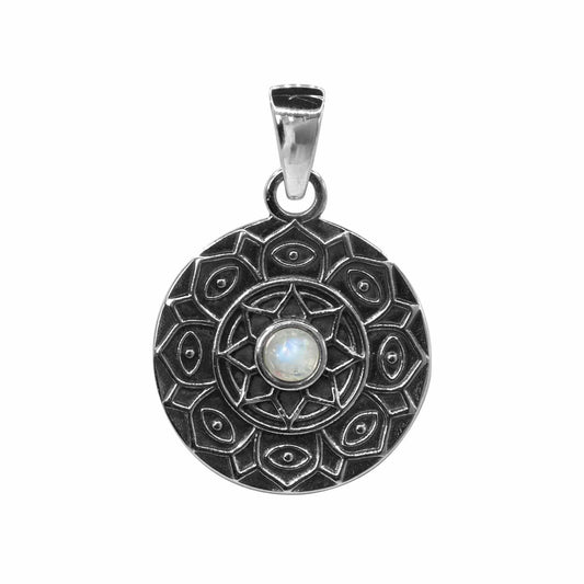Colgante de Plata Medallita Flor de Loto con Piedra Luna