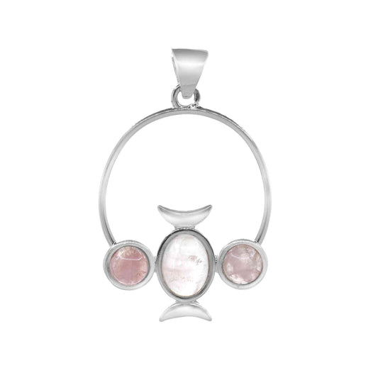 Colgante de Plata Medallón Luna con Cuarzo Rosa