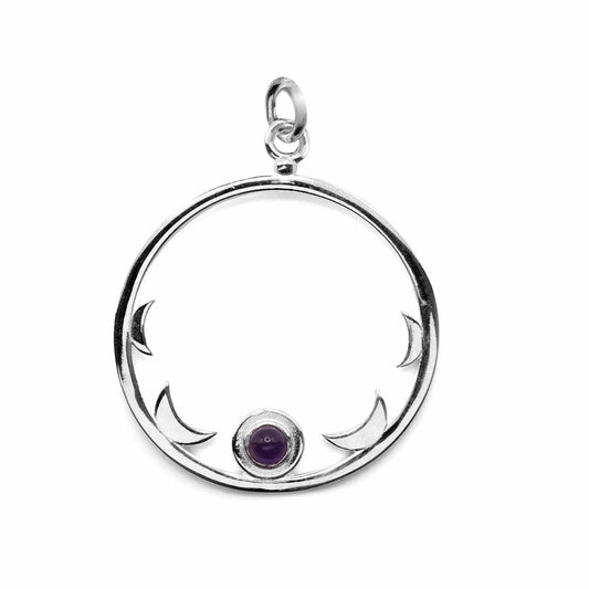 Colgante de Plata Medallón Media Luna con Amatista