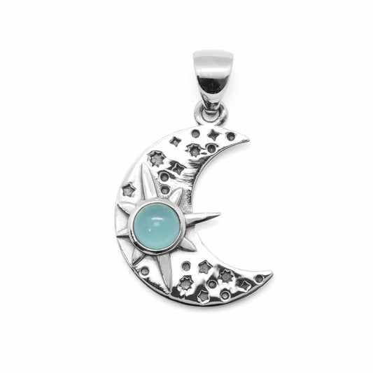 Colgante de Plata Media Luna Solar con Calcedonia