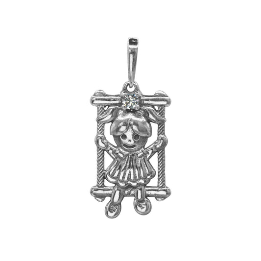 Colgante de Plata Niña Columpio con Circón