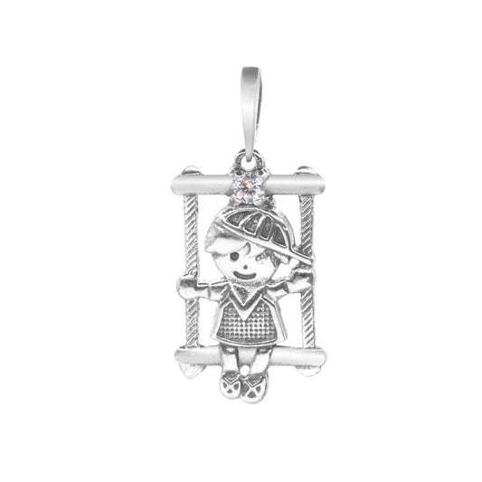Colgante de Plata Niño en Columpio Aplicación Circón